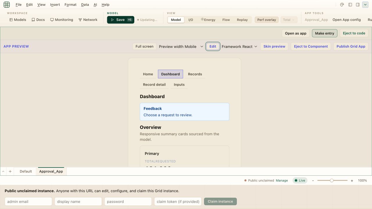 The raw generated shell rendered at the Mobile preview width