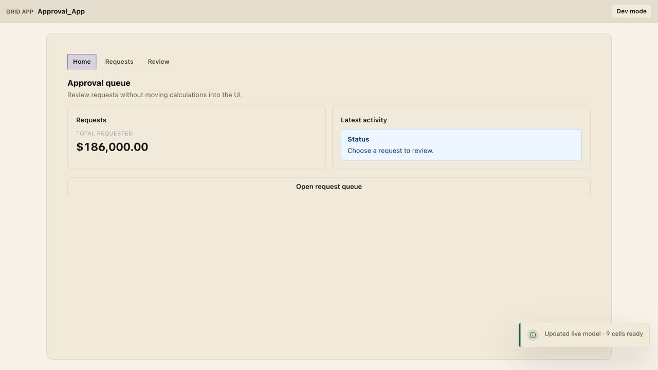 The completed approval app running in App Mode