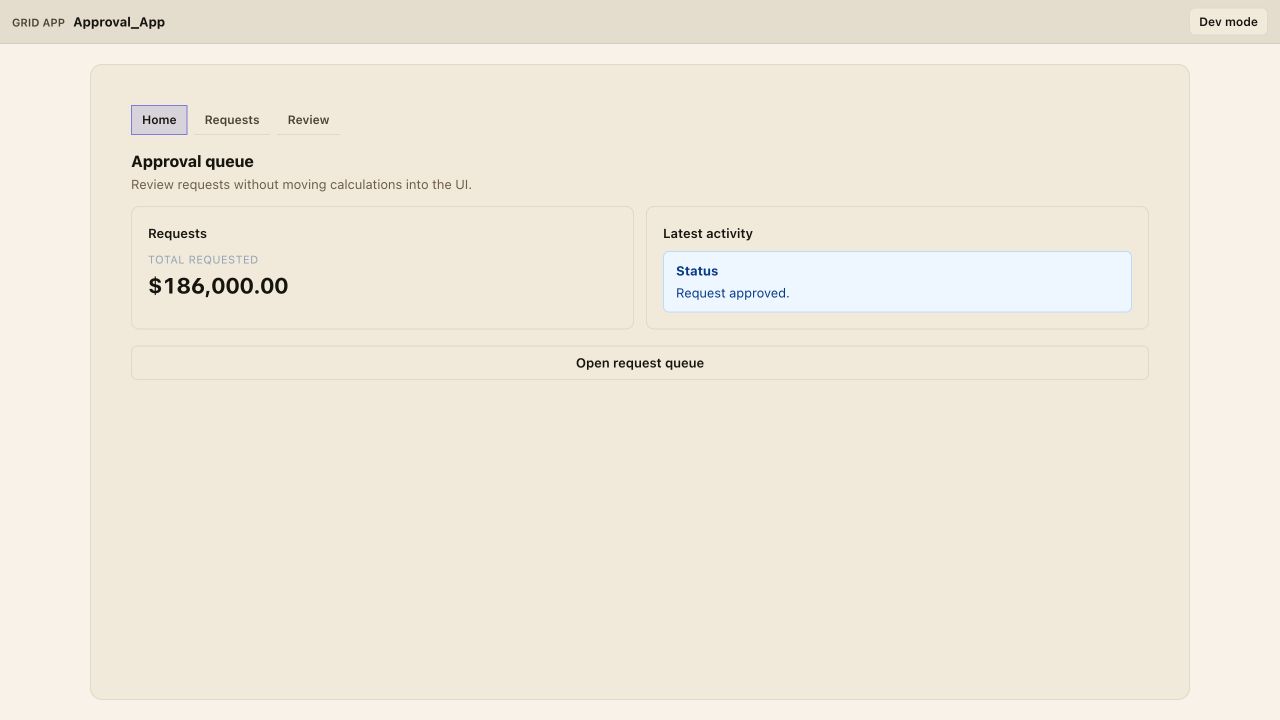 The completed app showing model-owned approval feedback after a verified write